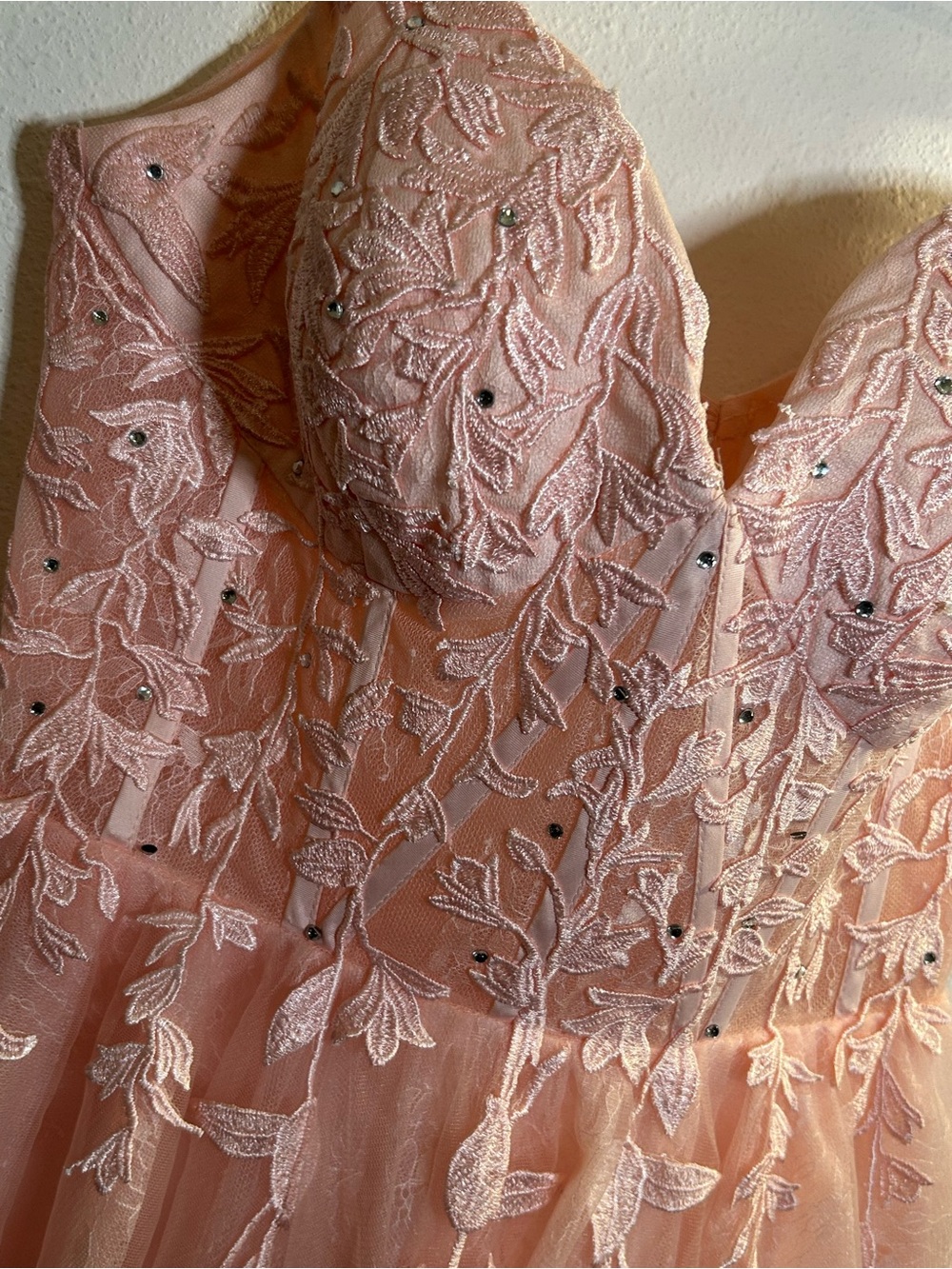 Blush Pink Corset Tulle Homecoming Dress Lace Up Back Floral Missing Ribbon